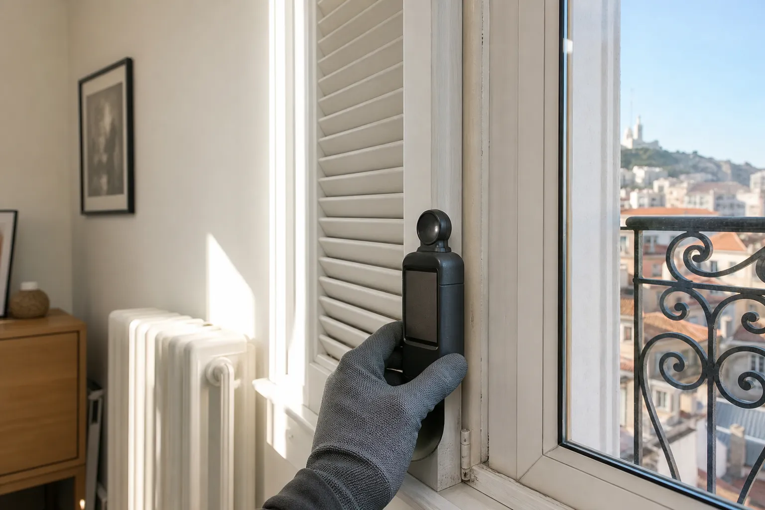 Appareil de mesure utilisé près de la fenêtre d’un appartement ensoleillé
